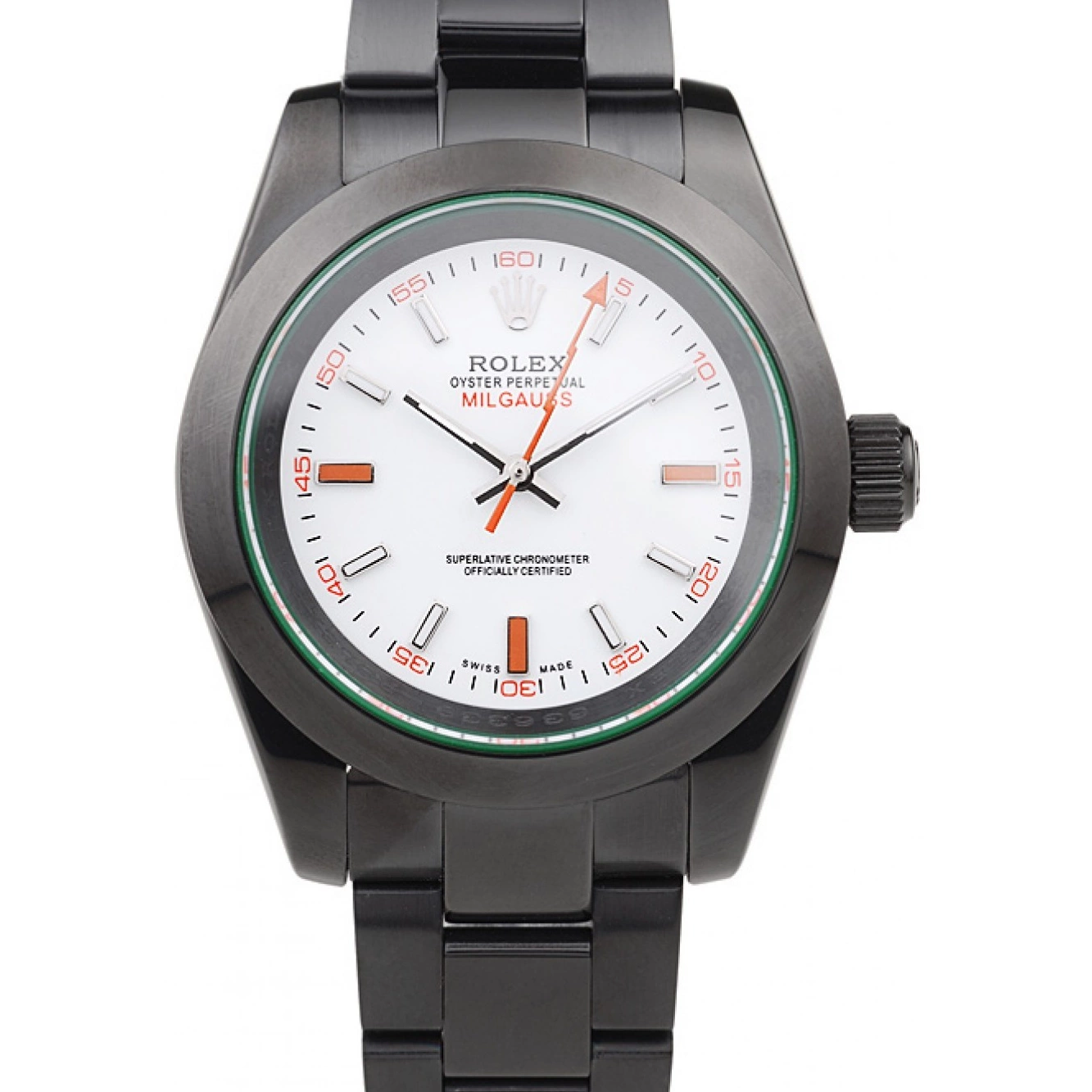 Aaa replica watch Saphire Rolex White Green Tinted Milgauss Pro-Hunter Dial 0801